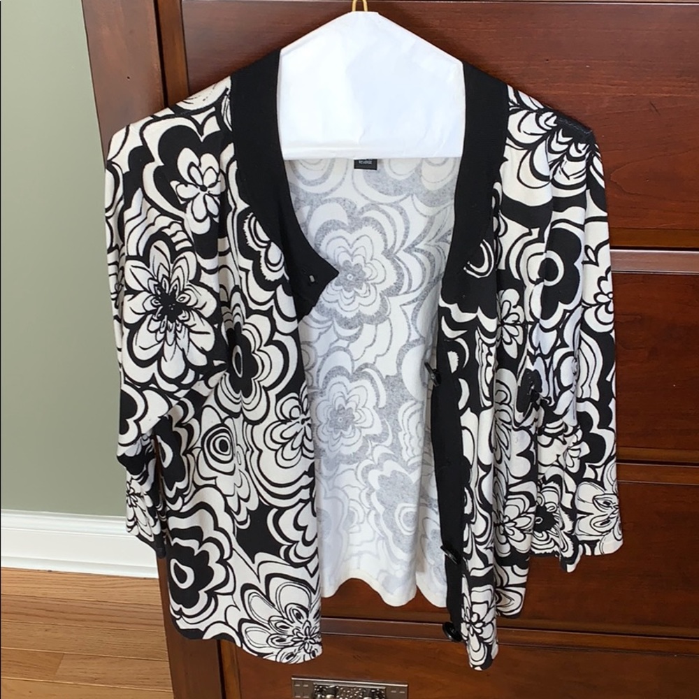 Black and white floral cardigan sweater
